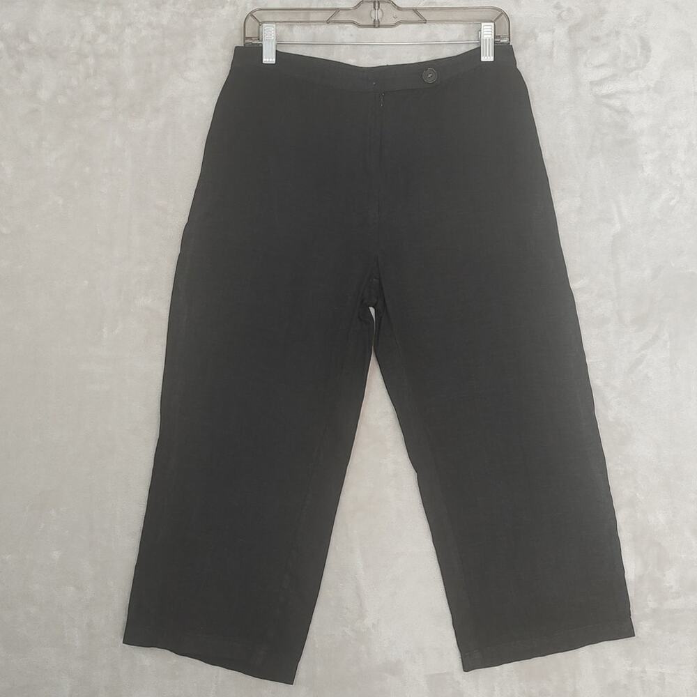 John Paul Richard  Uniform Cropped Pant Sz 10 Black Linen Rayon Blend No Pockets
